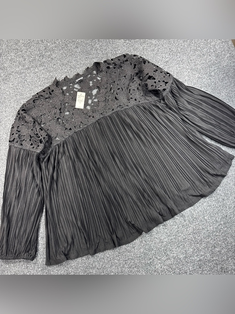 EXPRESS Pleated Crochet Lace Blouse Shirt Top Black XS